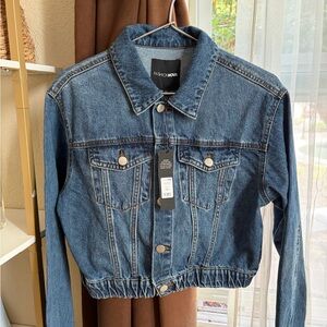 Fashion Nova Dark Blue Cropped Denim Jacket